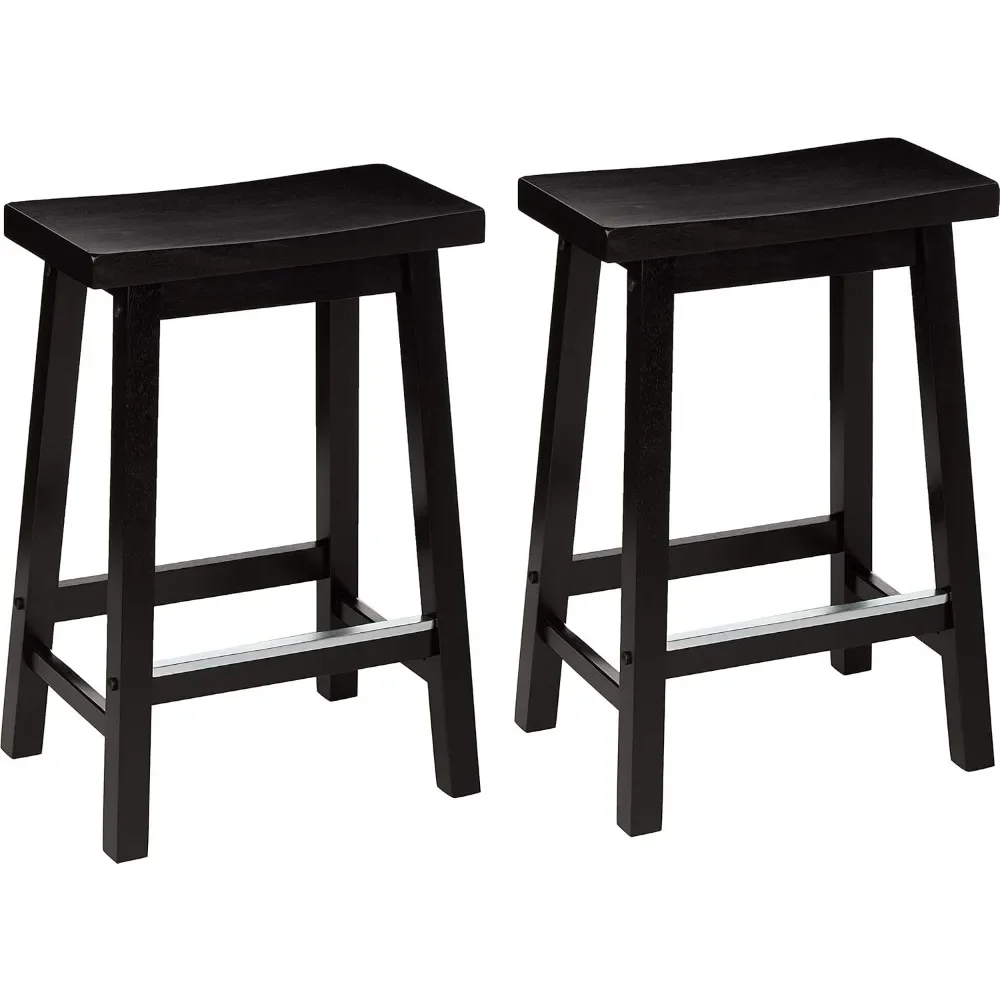 

Bar Stools, 24" Counter Stool, Solid Wood Saddle-Seat, Height Kitchen Island BarStool, Easy to assemble, Set of 2 Stools