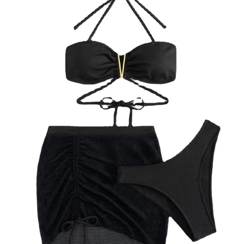 Couleur unie Bikinis Push Up maillots de bain femmes licou Bikini ensemble brillant maillot de bain Push Up maillots de bain pansements de plage string