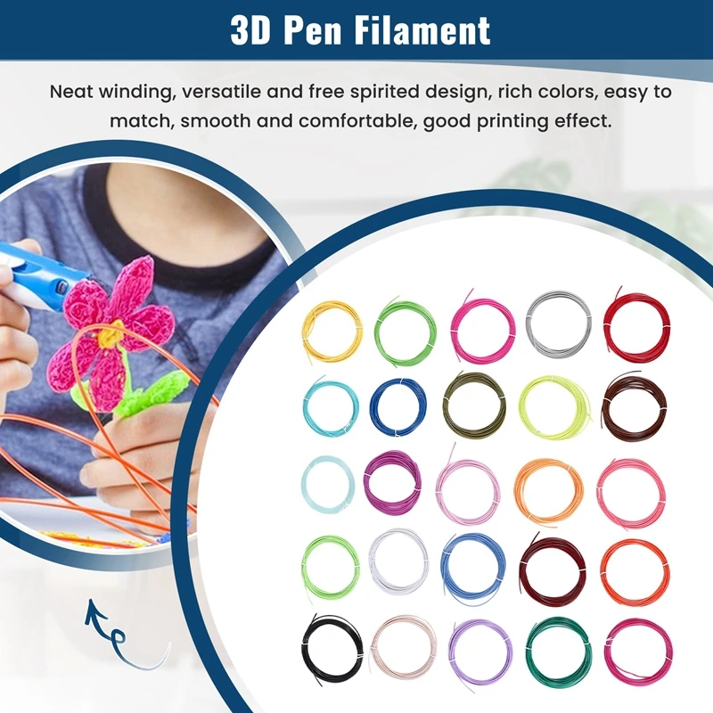 25 Colors 3D Pen PLA Filament Refills, 1.75Mm Premium Filament For 3D Printer/3D Pen, Each Color 16 Ft