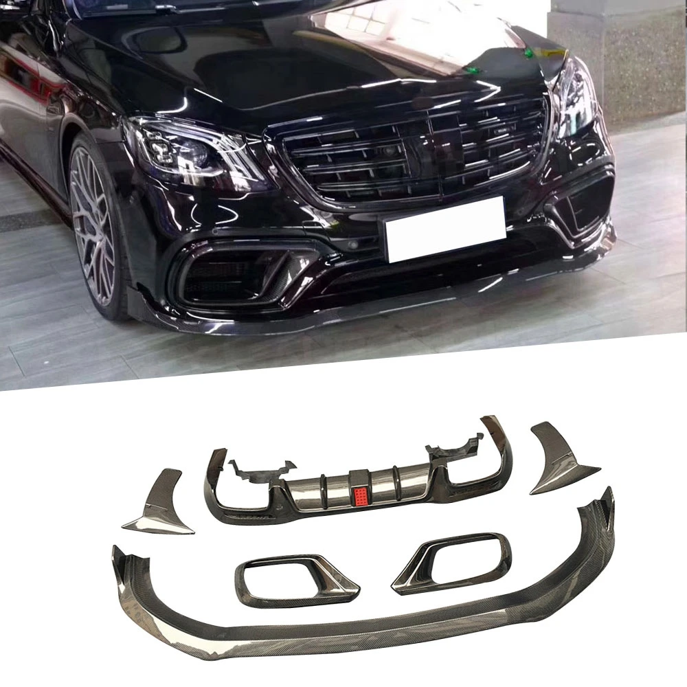 Carbon Fiber Front Rear Lip Bumper Air Vent Trim Fender Cover Rear Diffuser Rear Lip Spoiler For Benz W222 S63 S65 Kits