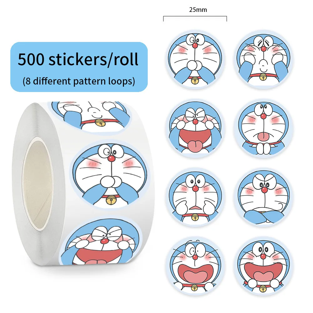 500pcs/Roll Anime Cartoon Doraemon Stickers Laptop Guitar Skateboard DIY Decoration Cute Book Phone Case Kawai Kids Sticker Toys