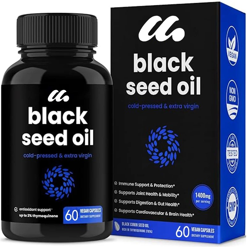 

Vegetarian Soft Capsules Black cumin Seed Oil Capsules | Contains Hyaluronic Acid and Vitamin E, Rich in Omega 3 6 9