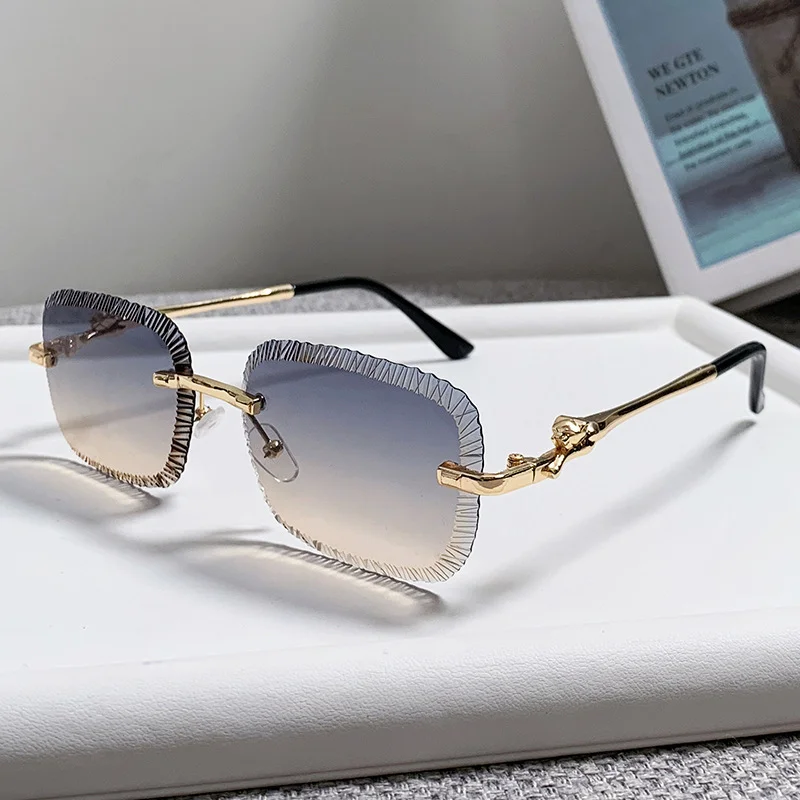 

Square Rimless Sunglasses Women Men Cutting Lens Luxury Brand Designer Trendy Metal Frameless Sun Glasses Eyewear UV400