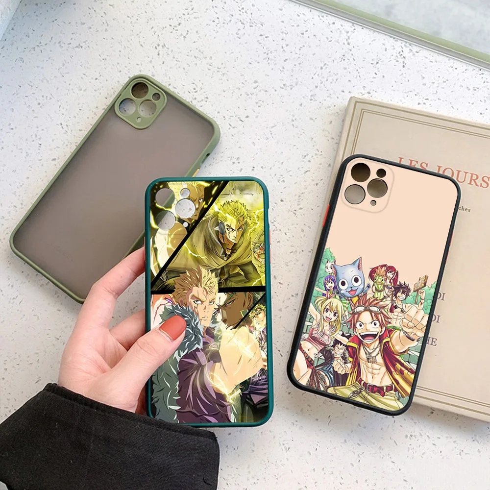 Frosted Translucent Phone Case For iPhone 16Pro 15 14 Pro Max 7 8 16 Plus 11 12 13 Mini X XS XSMax Fairy Tail Anime Black Cover