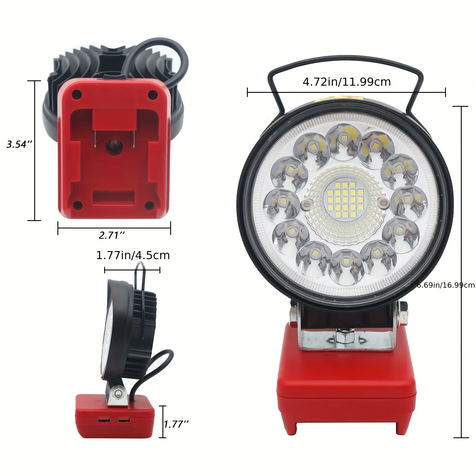 Flood Work Light 33LED 4000LM for Milwaukee LED 18V/20V m18 Lithium Battery Light with Low Voltage Protection-Dual USB qc3.0