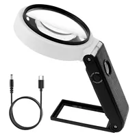 Magnifying Glass with Light and Stand 10X 25X Foldable Magnifier USB Handheld and Standing Illuminated Magnifier Reading