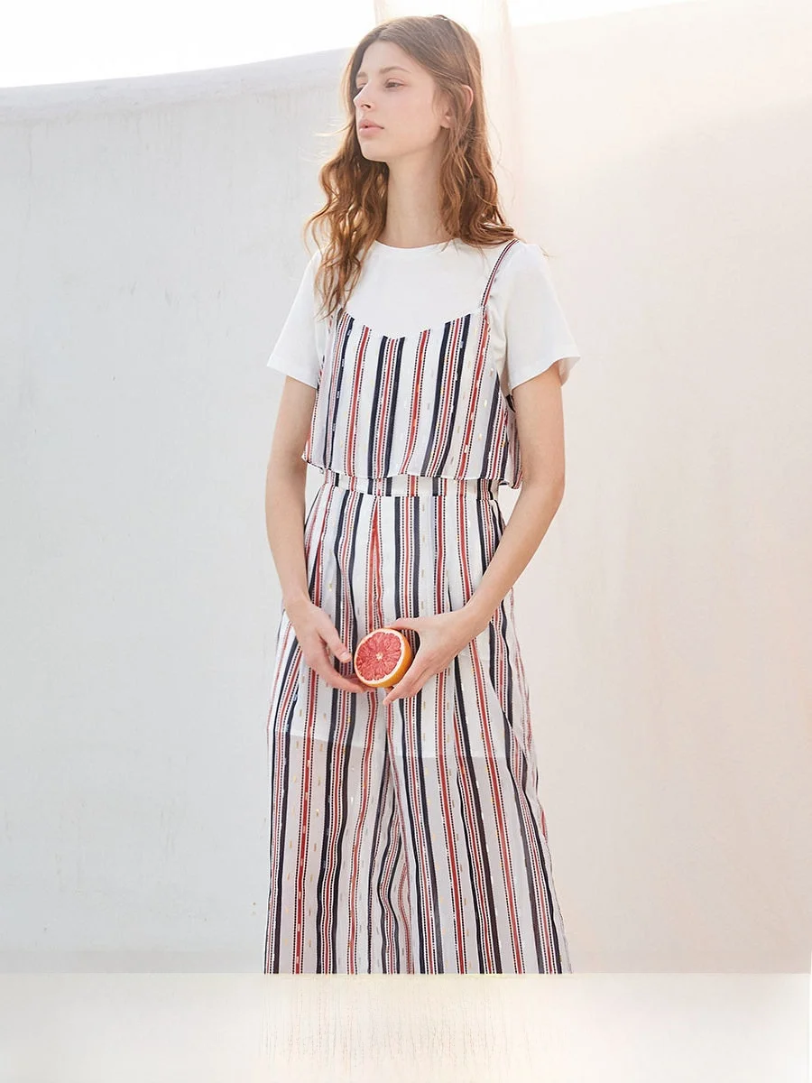 

OuRui High Waist Wide Leg Pants Striped Loose Fit Thin Long Pants Women's Summer Faion Commute Sle Clothes