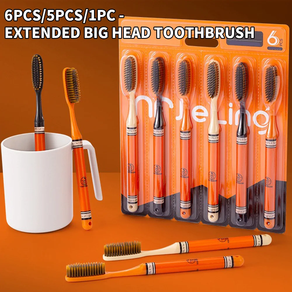 

6PCS/5PCS/1PC - Long head, short head soft bristled toothbrush with fine bristles, efficient for cleaning teeth
