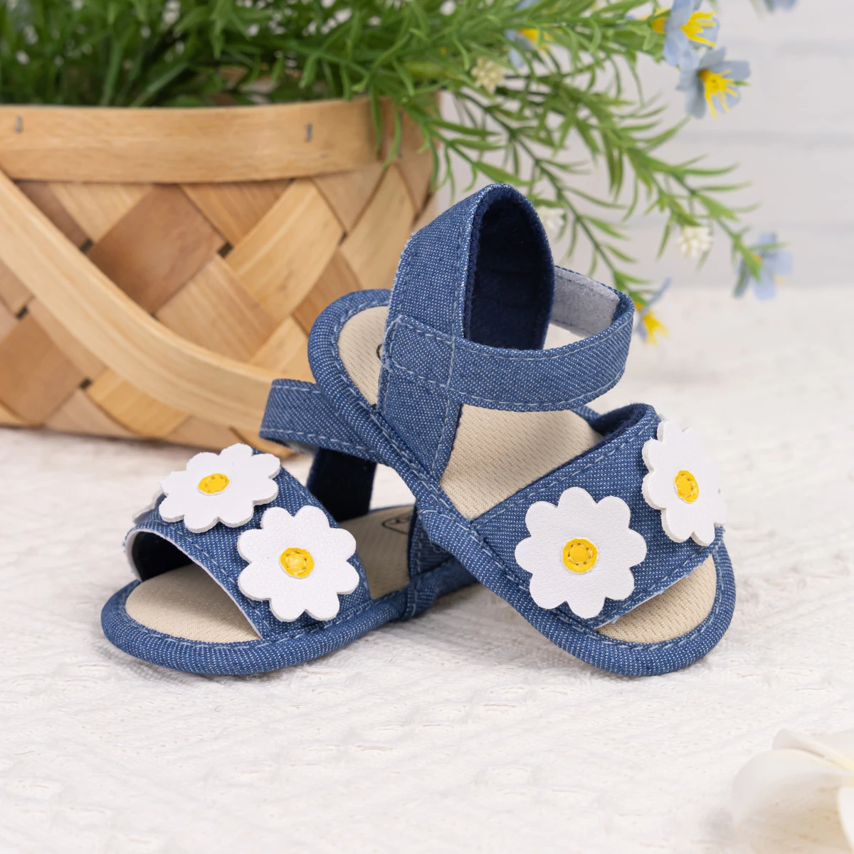 KIDSUN-Sandales plates ouvertes pour bébés filles et garçons, chaussures de princesse fleuries pour tout-petits, chaussures souples coordonnantes pour premiers marcheurs, CPull, été