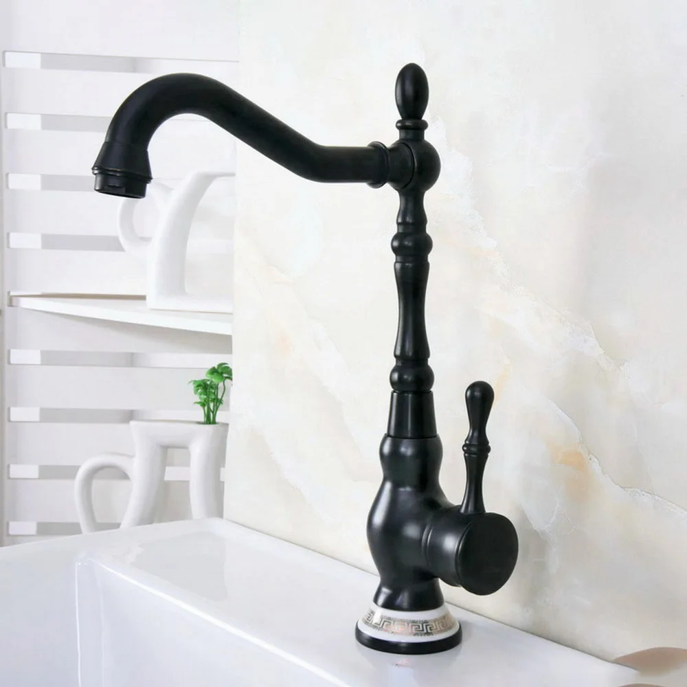 

Basin Faucet Black Color Brass Porcelain Base Bathroom Sink Swivel Mixer Tap Hot and Cold Water faucets Bnf662