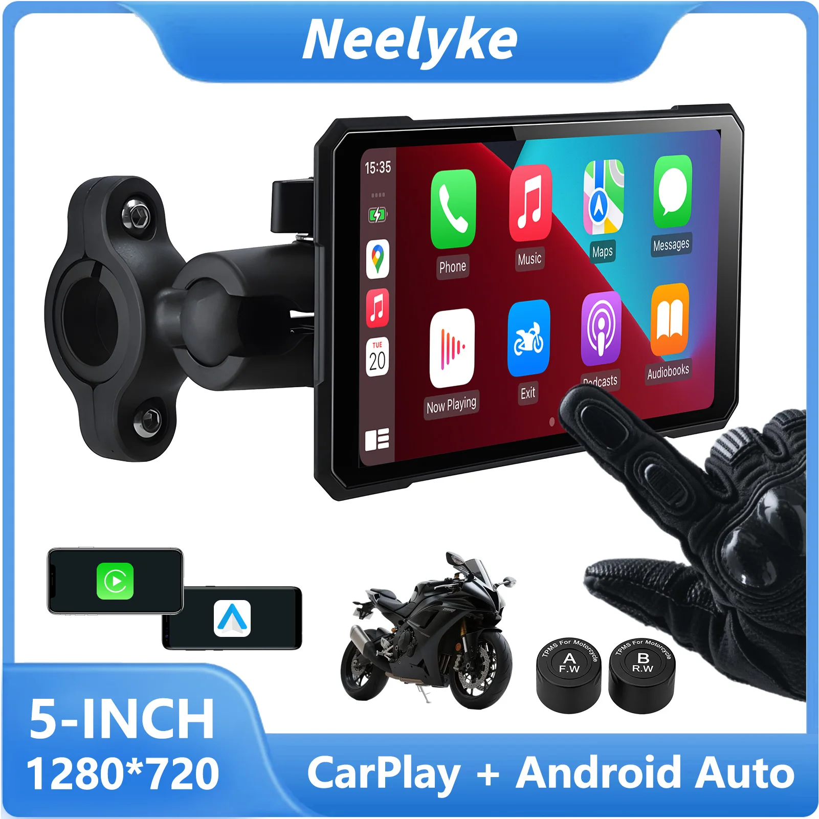 display-smart-da-5-pollici-per-moto-apple-carplay-e-android-auto-wireless-siri-e-google-assistant-tpms-integrato-impermeabile-ip67