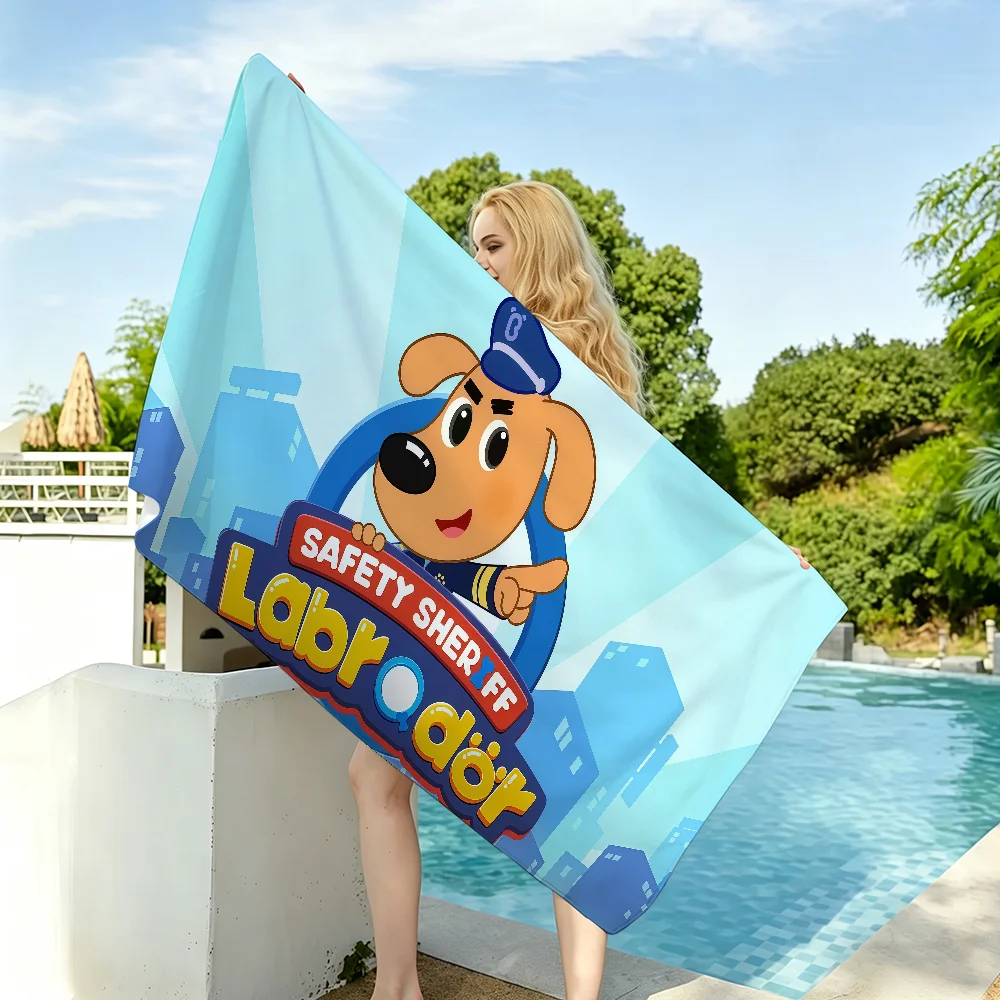 Toalla de baño de secado rápido con diseño de dibujos animados S-Sheriff L-Labrador, aplicable para natación ligera, camping, yoga, playa