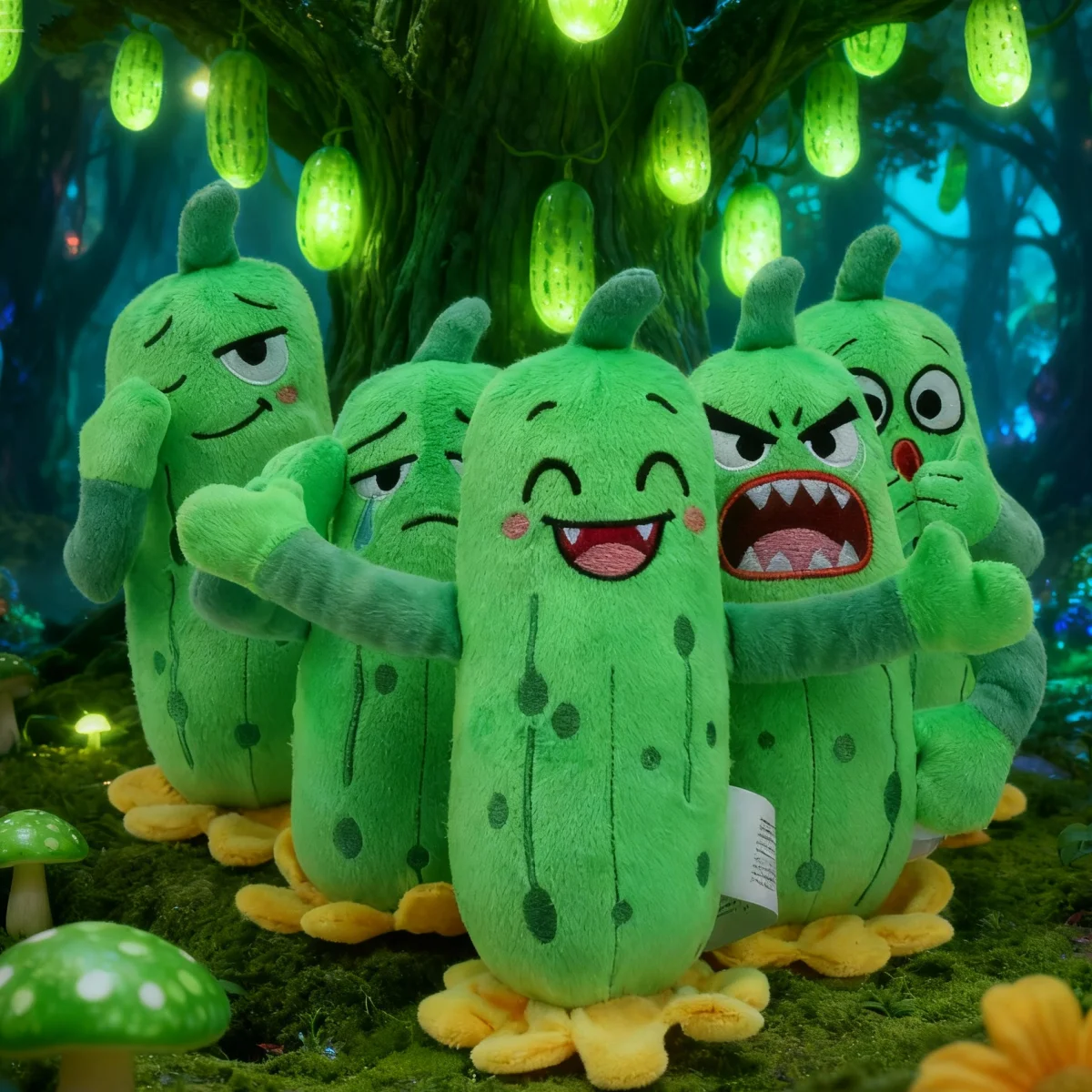 Emotional Cucumber Plush Toy Cute Emotional Veggie Happy&Angry Faces Funny Food Plushie Stuffed Gifts for Kids Stress Relief