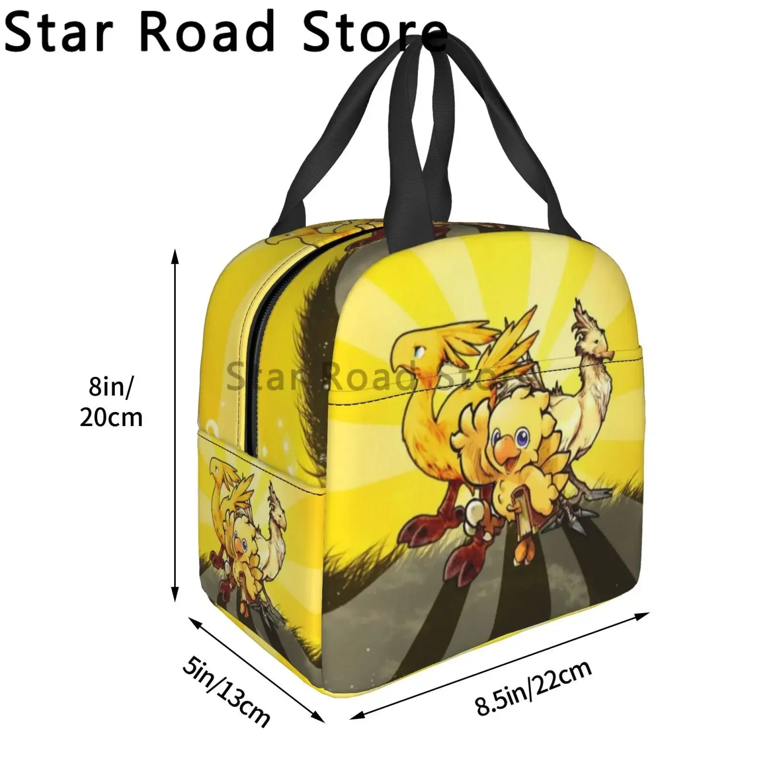 Chocobo Final Fantasy Bolsa de almoço com isolamento térmico feminina videogame portátil sacola de almoço para escritório armazenamento ao ar livre caixa de comida de refeição