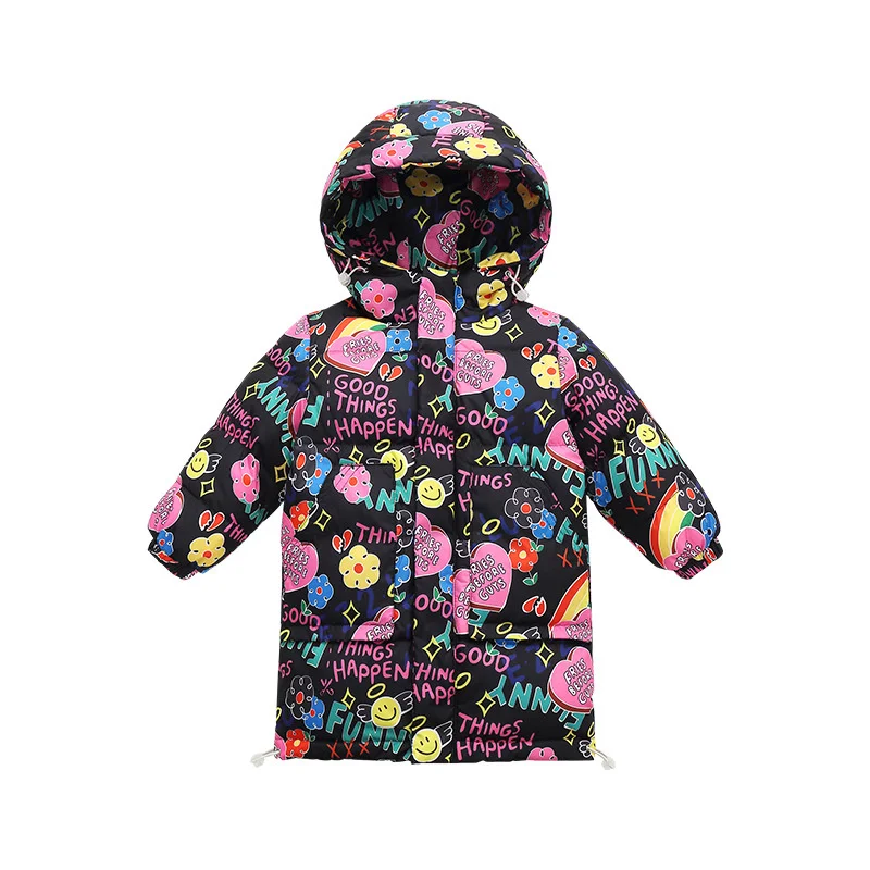 

Warmth Girls Boys Winter Baby Long Puffer Jackets Full of Prints Children White Duck Down Coats Kids Therme Outfits 2-9 Years