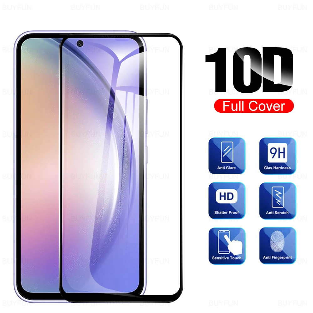 1-3PCS 삼성 갤럭시 A54 A34 A14 5G 화면 보호기, 삼성 갤럭시 A 54 A 34 A 14 5G 완전 밀봉 블랙 엣지 강화 유리