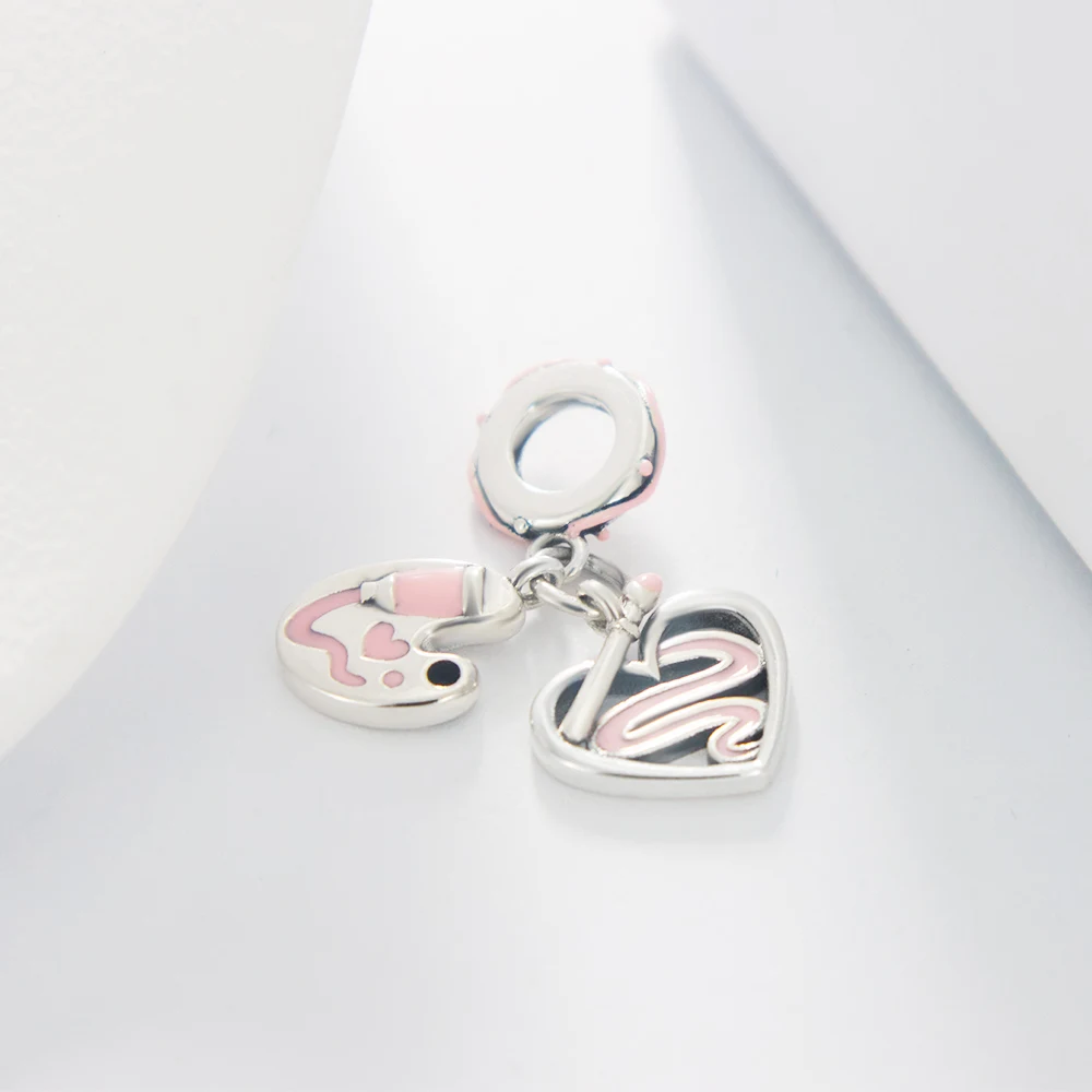 925 Sterling Silver Pink Theme Charms Pendant Fits Original Bracelets DIY Jewelry Sweet Graduation Trip Gifts For Women