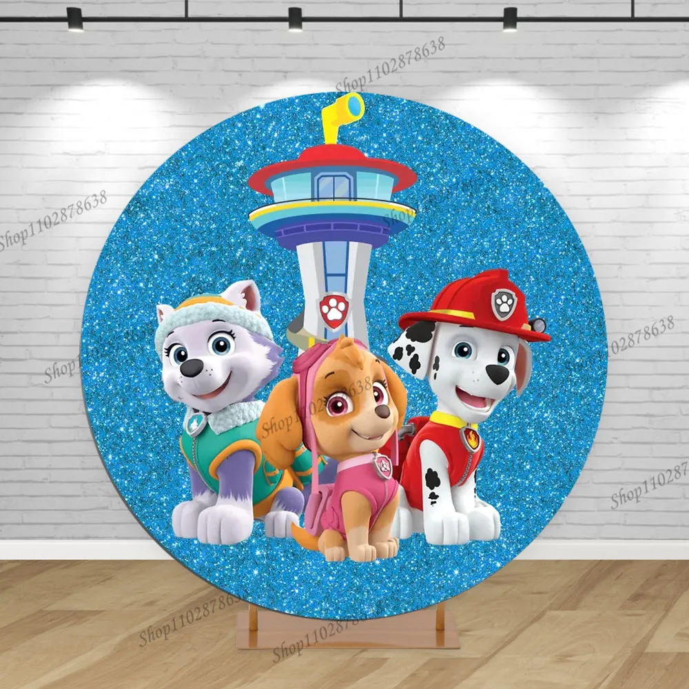 Paw Patrol Skye Marshall Everest Backdrop Party Round Cover Girl Birthday Background Moto HQ Dogs Cylinder Elastic Decorations ﻿