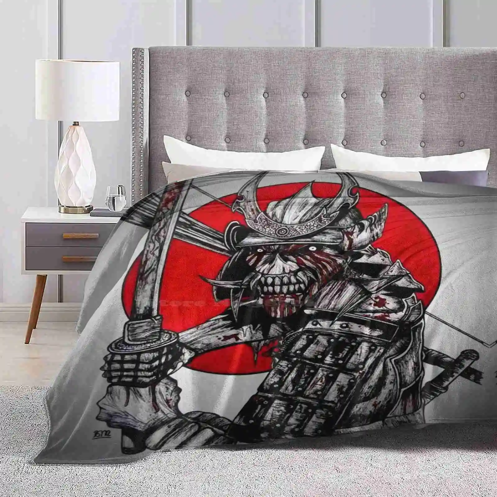 Tactics And Strategy Creative Design Light Thin Soft Flannel Blanket Japanese Samurai Sword Katana Red Sun Warrior Heavy Metal