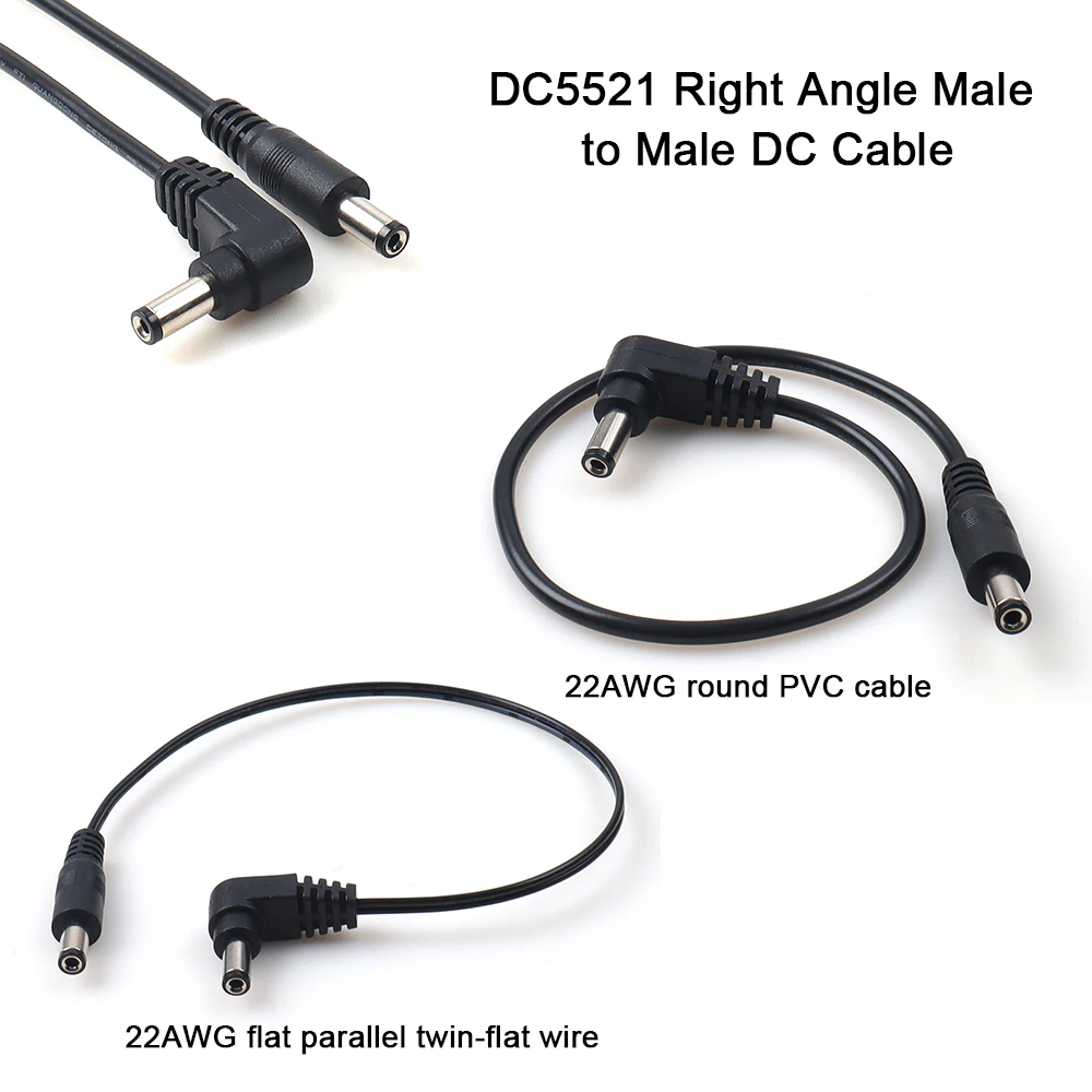 DC5.5*2.1 right‑angle male to straight male DC power cable for LED light slots compact electronics DIY chassis projects | 0.32M