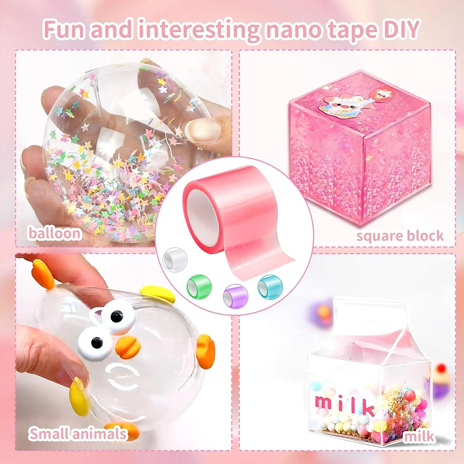 Color Nano Tape Bubble Kit Double Sided Blowing Tape DIY Craft Kit for Party Favors Gifts Supplies Tape for Kids 5cm 2m