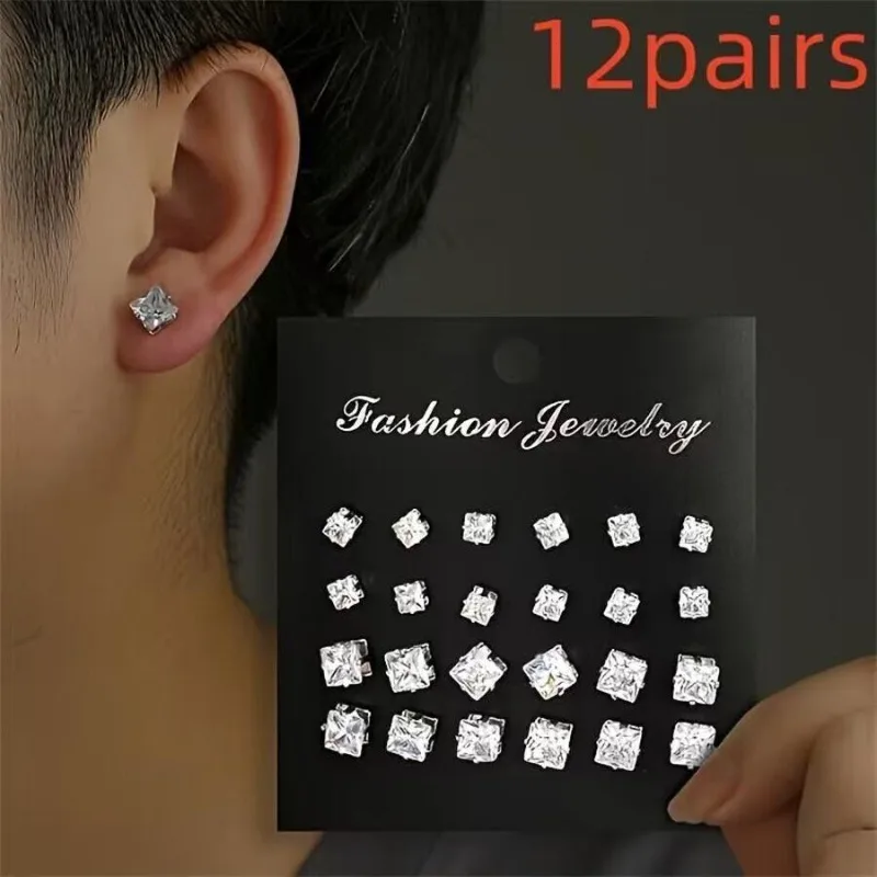Minimalist Square Ladies' Stud Earring Set – 12-Piece Fashion Earring Set