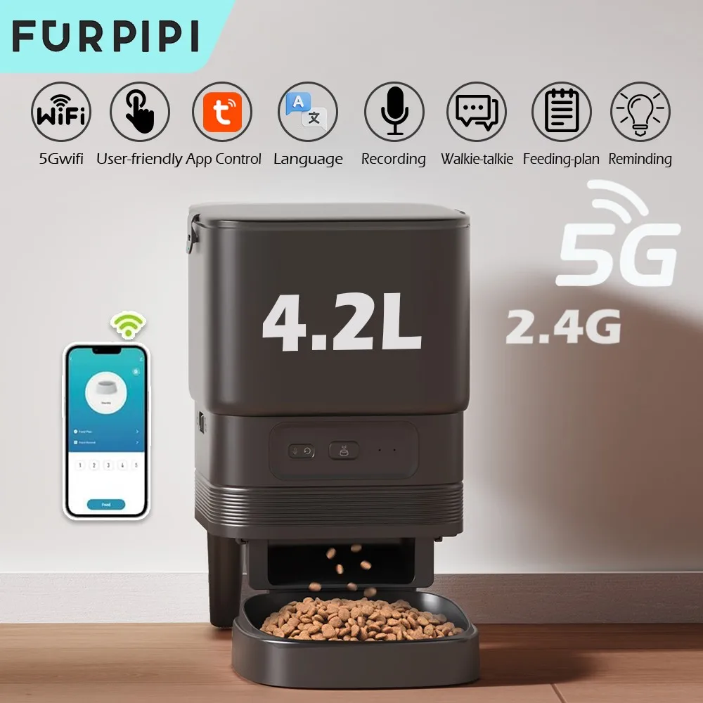 Mangiatoia automatica per cani gatto 5G WiFi Smart Cat Feeder Impostazione del tempo di alimentazione per animali domestici Cani Gatti Cibo