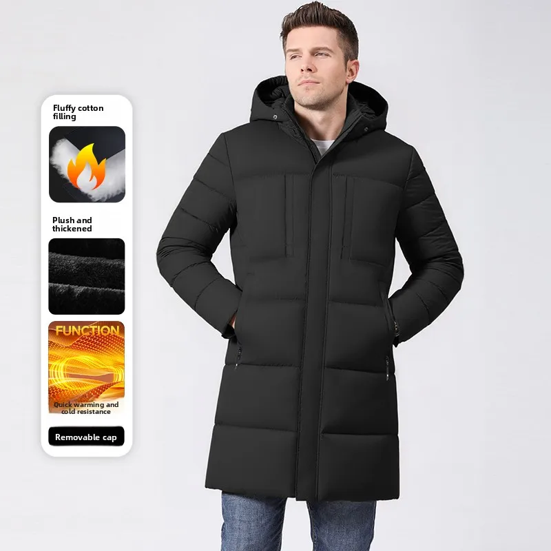 

2025 new men's winter coat outdoor casual sports windproof hooded thick warm winter clothing long military coat cotton jacket