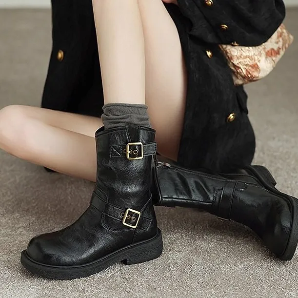

Thick soled boots for women 2025 new autumn British style single boots retro flat versatile short boots