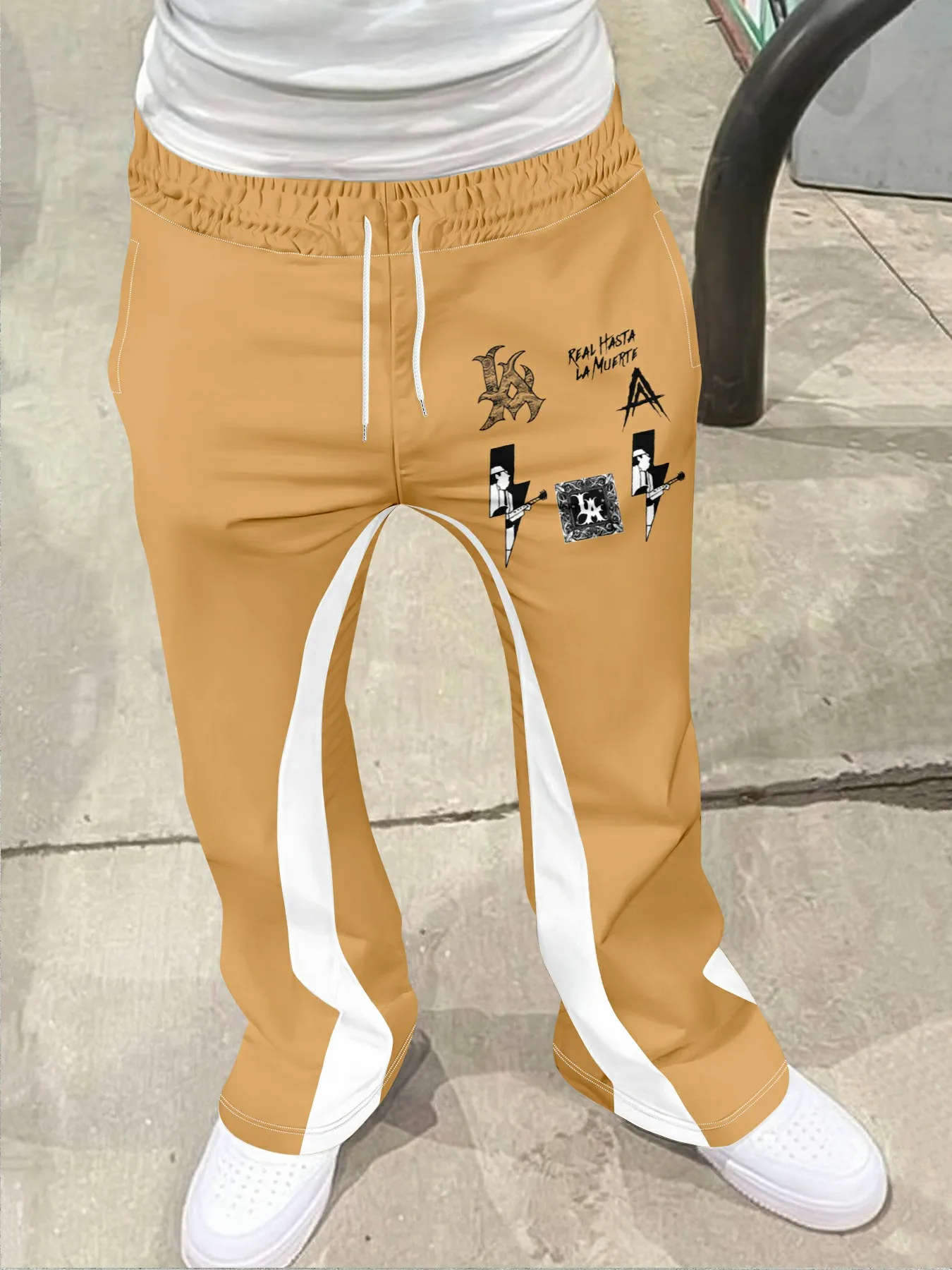 

Мужские повседневные уличные стильные модные модные слегка расклешенные черно-белые спортивные штаны с цветными блоками, мужские брюки