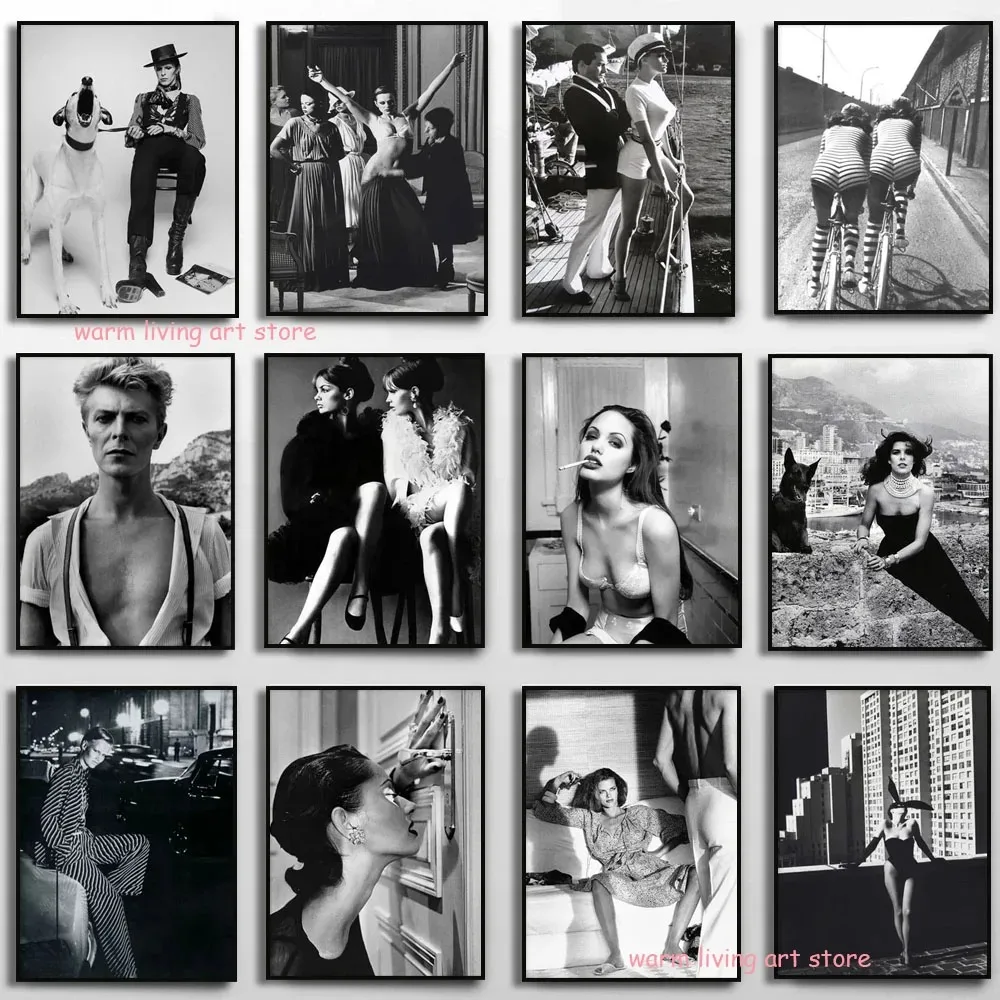 Helmut Newton Poster Print Black White Sexy Lady Doberman Photography Canvas Painting Wall Pictures Living Room Home Decoration