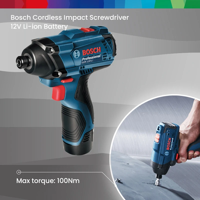 Bosch GDR120-Li Electric Drill Cordless Driller 100Nm Torque 12V Jack Impact Wrench Screwdriver Bosch Power Tools with 2 Battery