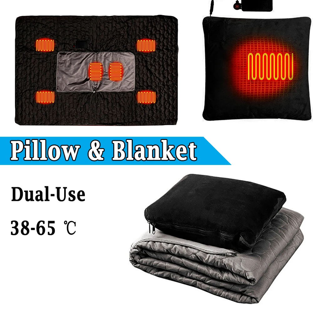 

150x105cm Electric Heating Blanket & Foldable Pillow 38-55 ℃ Winter Warmer Heater 3 Modes Thermostat Adjustable USB Charging