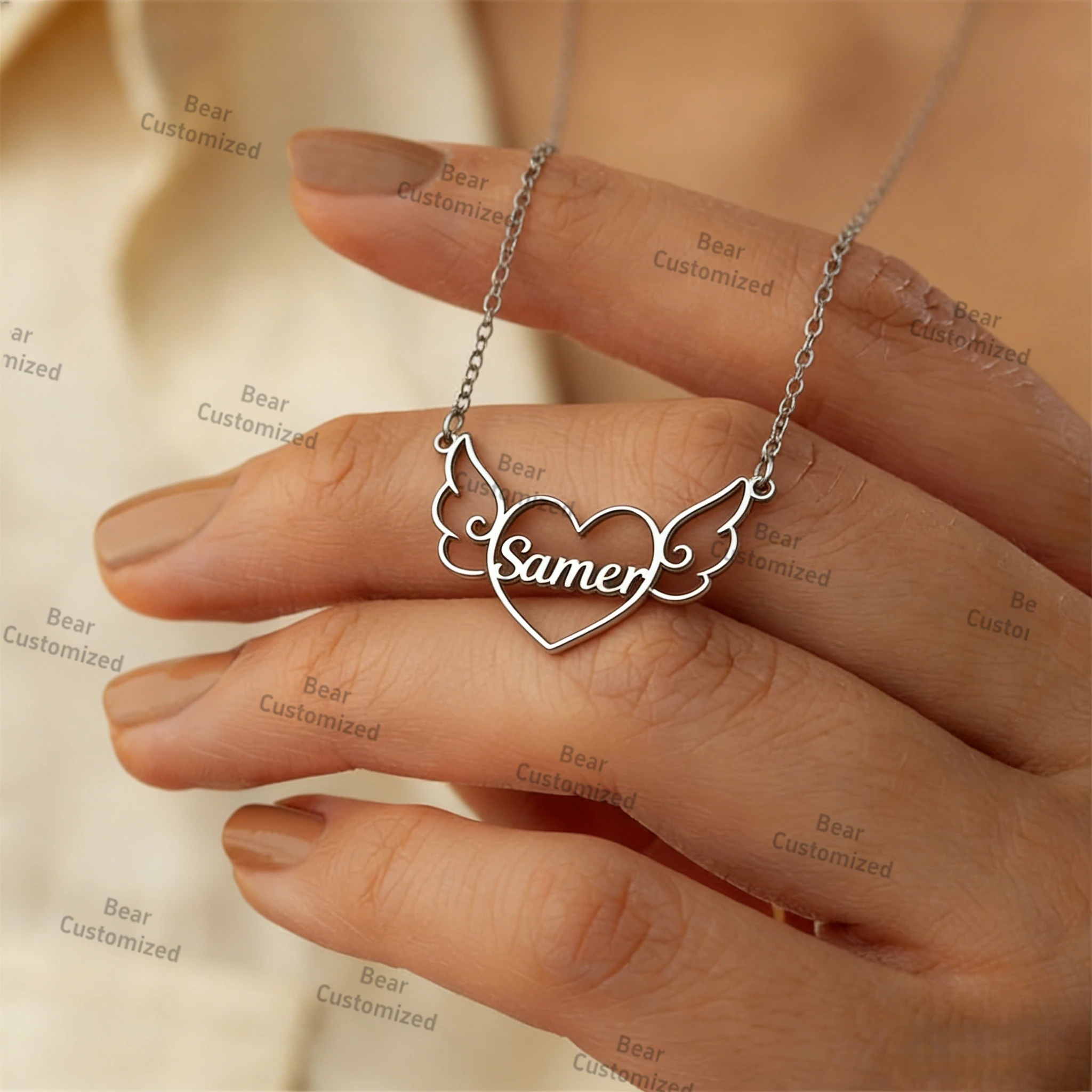 Customied Letter Angel Wings Heart Necklace Personalized Custom Name Stainless Steel Chain Delicate Minimalist Jewelry Fashion