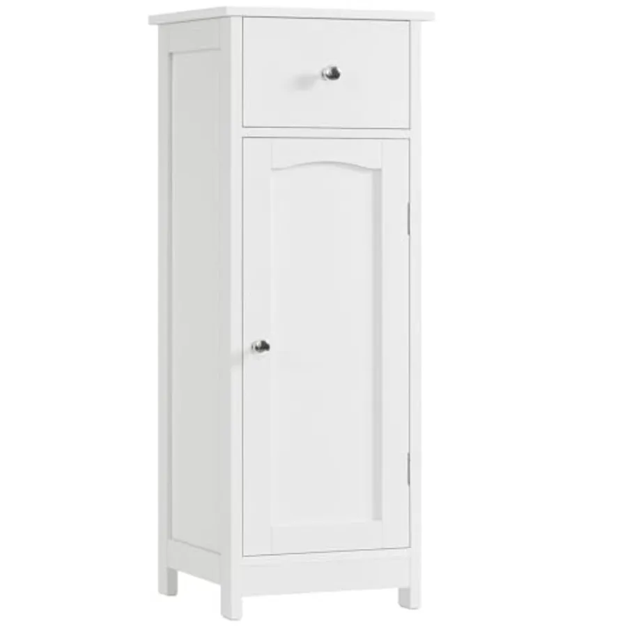 

Small Bathroom Floor Cabinet with Drawer Storage Shelf White Free-Standing Organizer for Hallway or Living Room Compact Storage