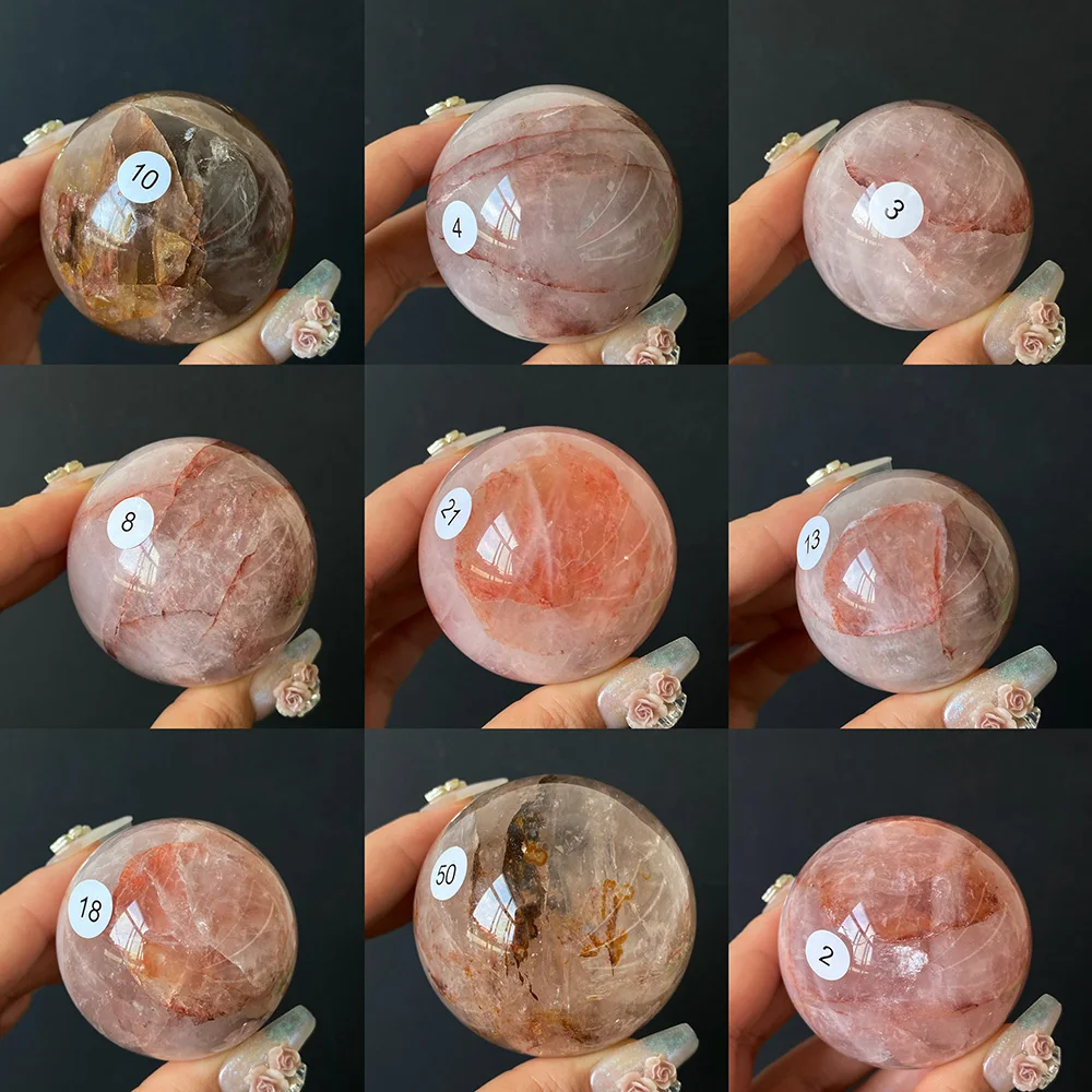 1PC Natural Fire Quartz Sphere Polished Hematoid Quartz Crystal Ball Mineral Specimen Home Desk Decor Gift