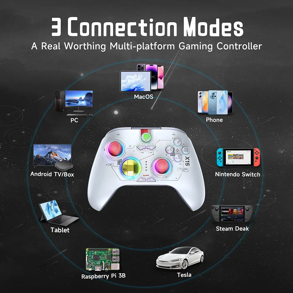 EasySMX X15 Gamepad inalámbrico Controlador de juegos Bluetooth Compatible con PC/Switch/Telefono/TV/Steam, efecto Hall