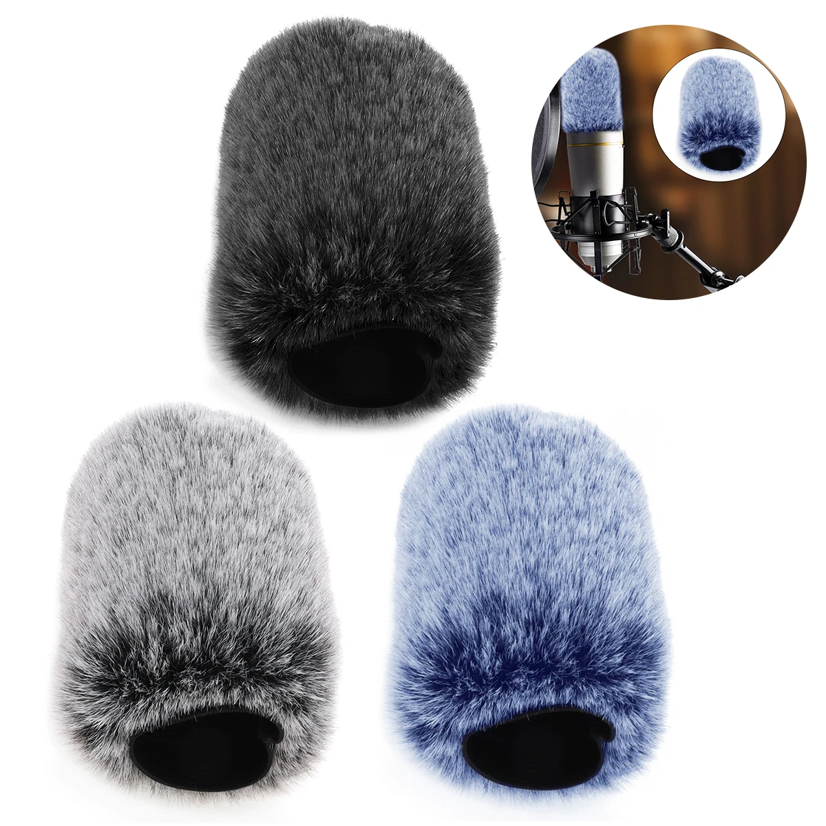 Mic Wind Cover Microphone Furry Windscreen Muff, Light in weight White / Grey / Black Microphone Pop Filter
