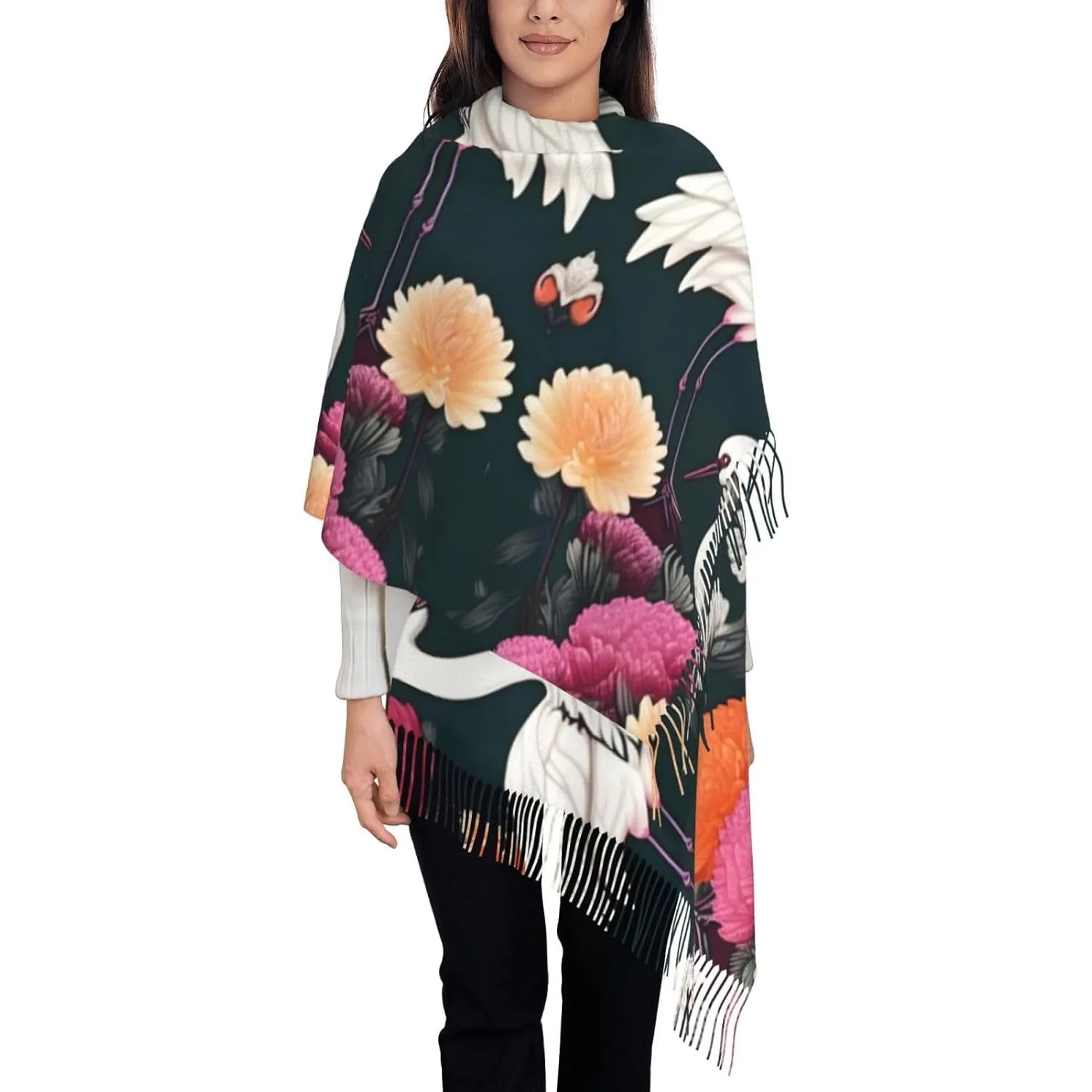 

Шарф с кисточками и принтом кролика, шуто: осенне-зимняя шаль для женщин, легкая и теплая, идеально подходит для повседневной дорожной одежды