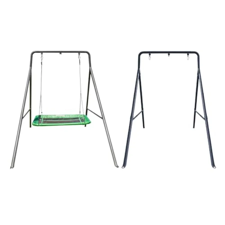 

Green Modular Metal Swing Set Frame with Rectangle Tree Swing and FlyMax 46 x 25 Platform Saucer Seat for Outdoor Playground Us