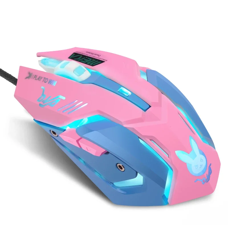 

2400DPI gaming mouse, color backlit mute mouse USB wired computer mouse pink suitable for laptops, computers