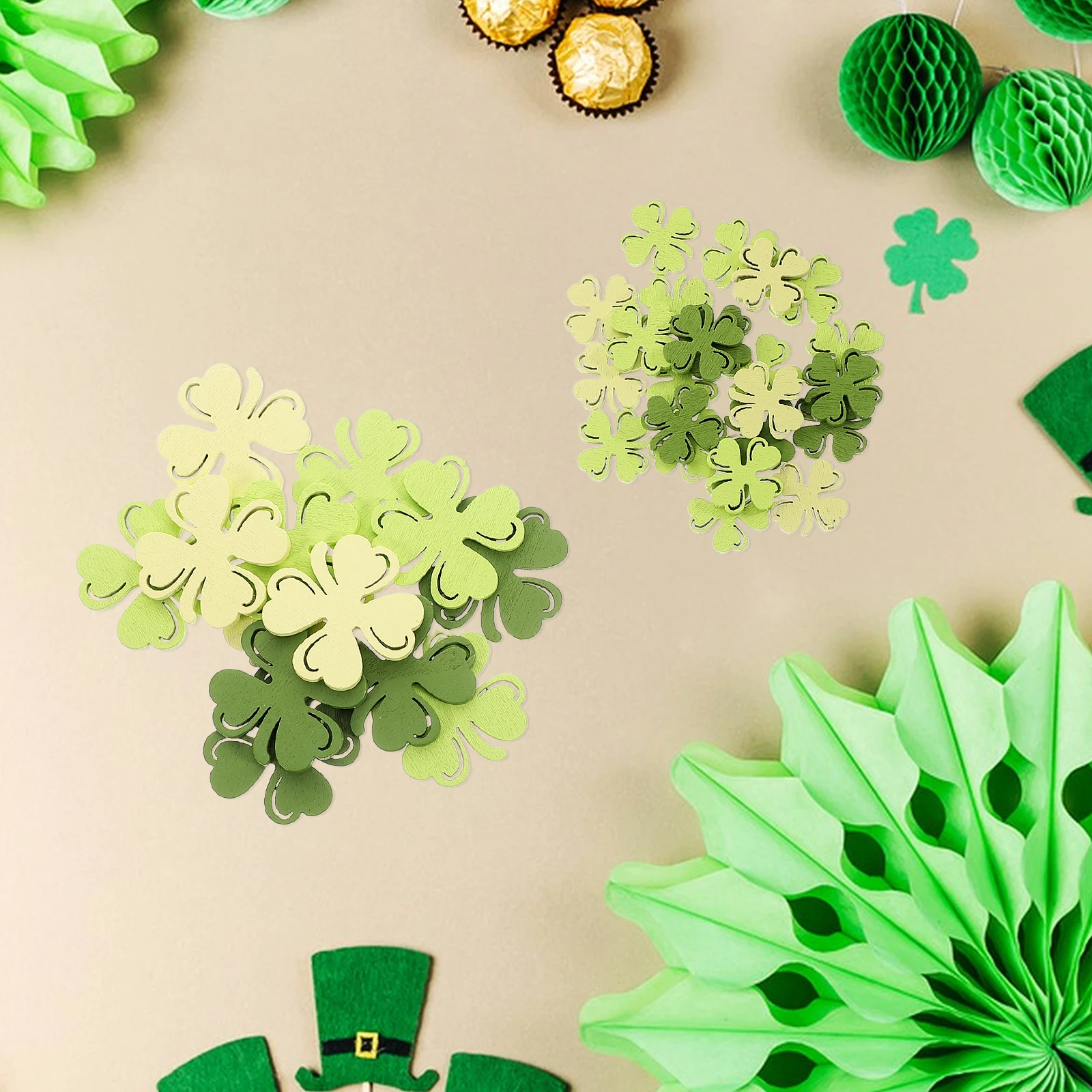

100pcs Lucky Wood Slices St Patricks Day Party Decor Irish Holiday Shamrock Confetti Wooden Cutout Table Scatter DIY