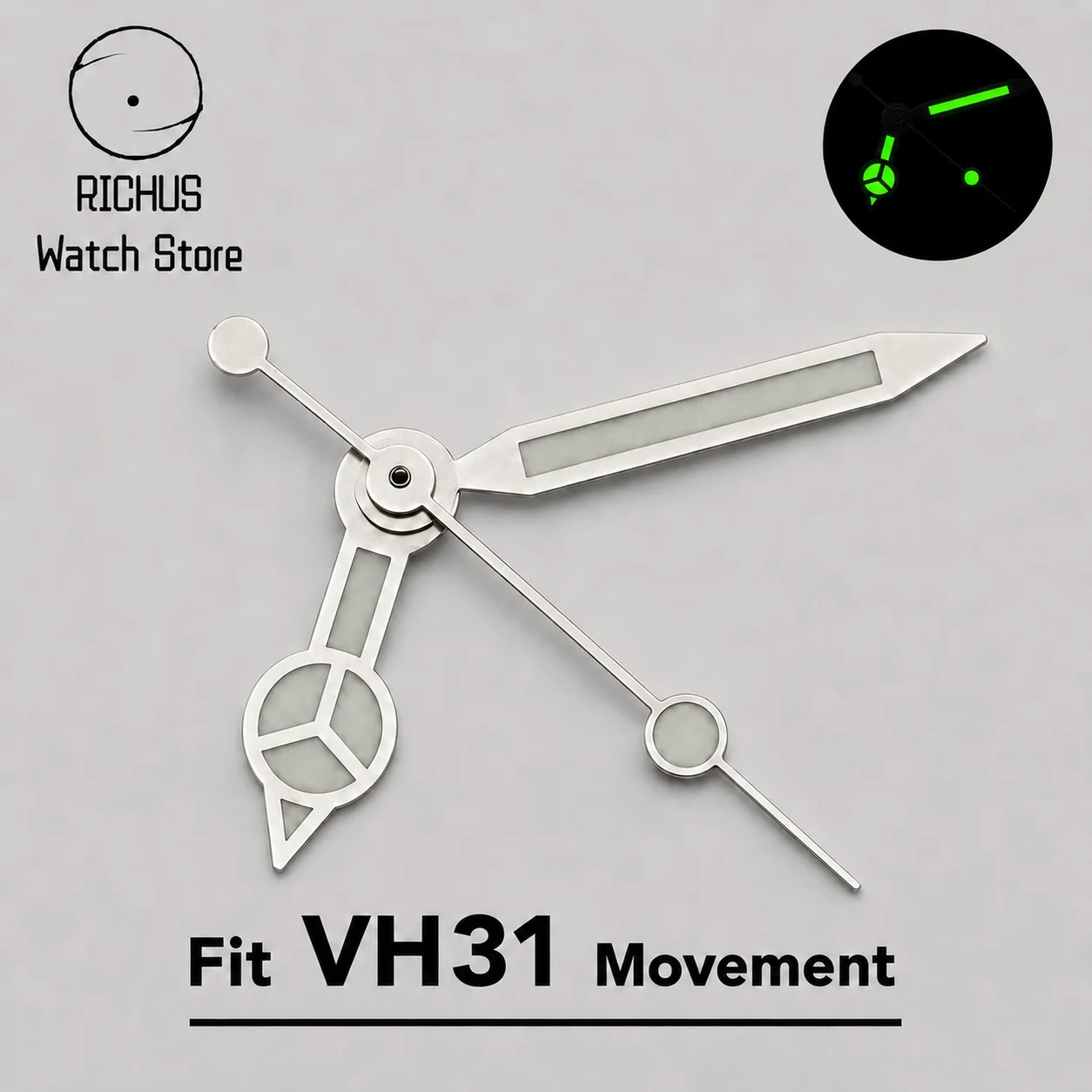 RICHUS VH31 Quartz Movement Silver Luminous Mercedes Watch Hands Quality Fit VH31 Wristwatch Replacement Repair Parts Accessorie