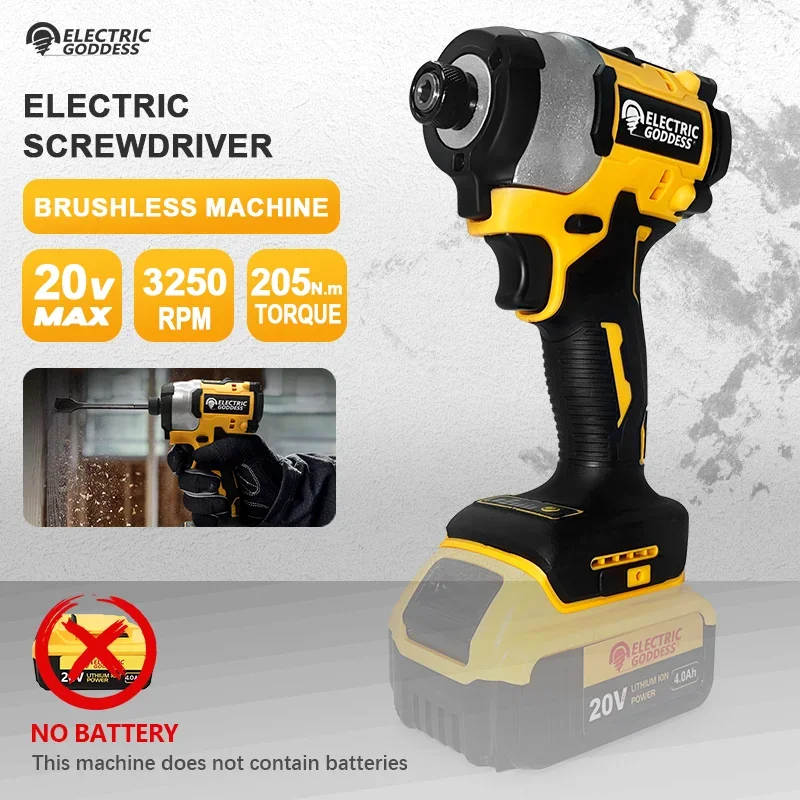 Electric Goddess DCF850 Brushless Cordless Electric Screwdriver 3-Gear Speed Driver Wireless Drill Power Tool fit Dewalt Battery