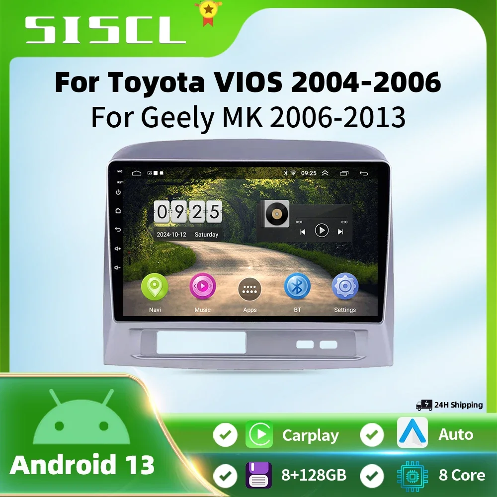 

9-inch Android 14 For Toyota VIOS 2004-2006 For Geely MK 2006-2013 Auto Carplay Car Radio Multimedia Video Player GPS Bluetooth