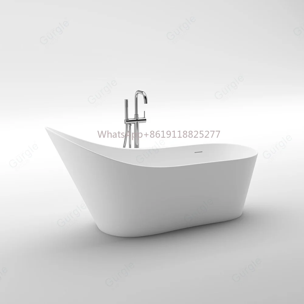 Bathtub Matte White With Drainer 1.7m Freestandig Artificial Stone