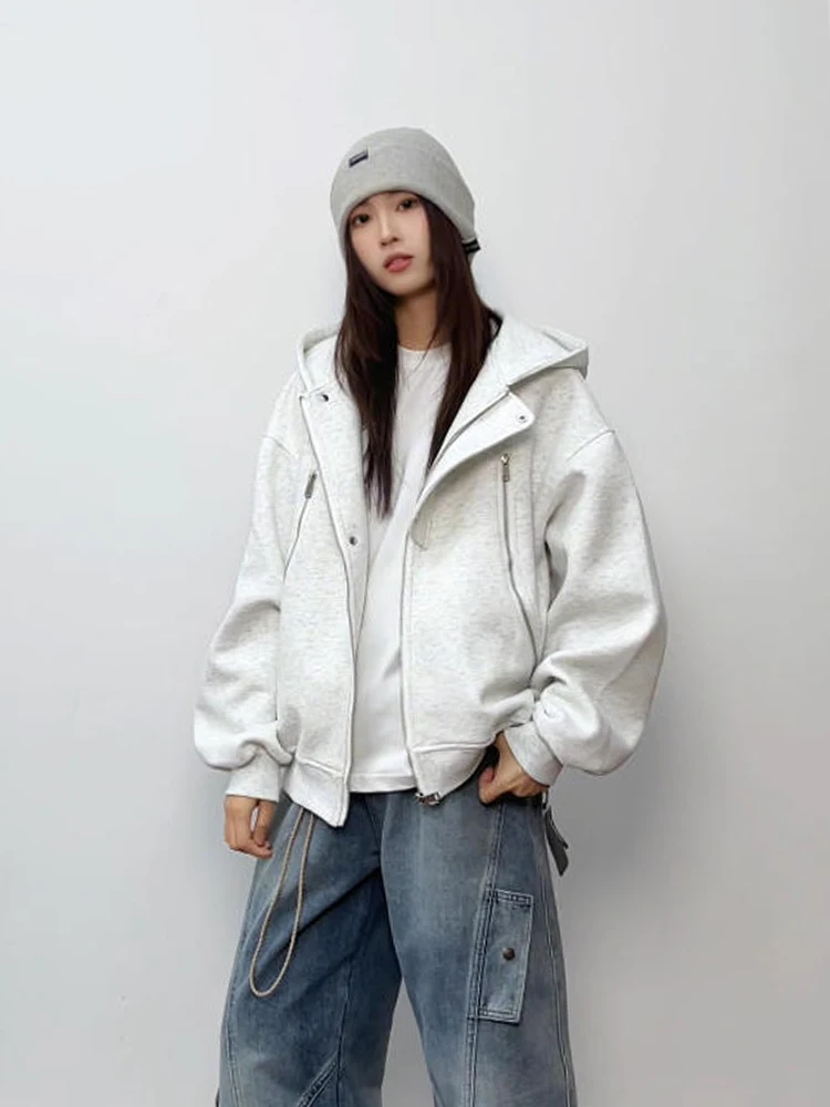 

Американский Sle, модный открытый кардиган с капюшоном, мужской зимний модный свободный дизайн на молнии, длинный топ для пар, повседневная одежда