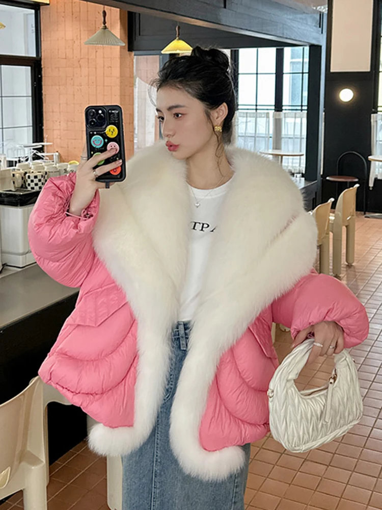 2024 Women Goose Down Jacket Winter Natural Big Fox Fur Collar Coats Style Luxury Female Coats Puffer Jackets