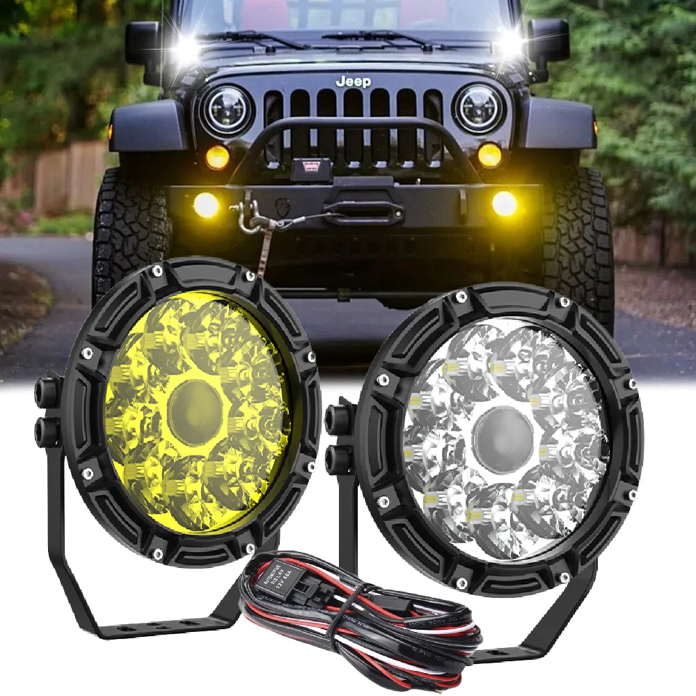 

5-дюймовый светодиодный рабочий фонарь дальнего света 400 Вт, круглые светодиодные лампы дальнего действия с высокими мостами, дневного вождения 4x4 12 В 24 В, автомобиля, грузовика, квадроцикла, внедорожника