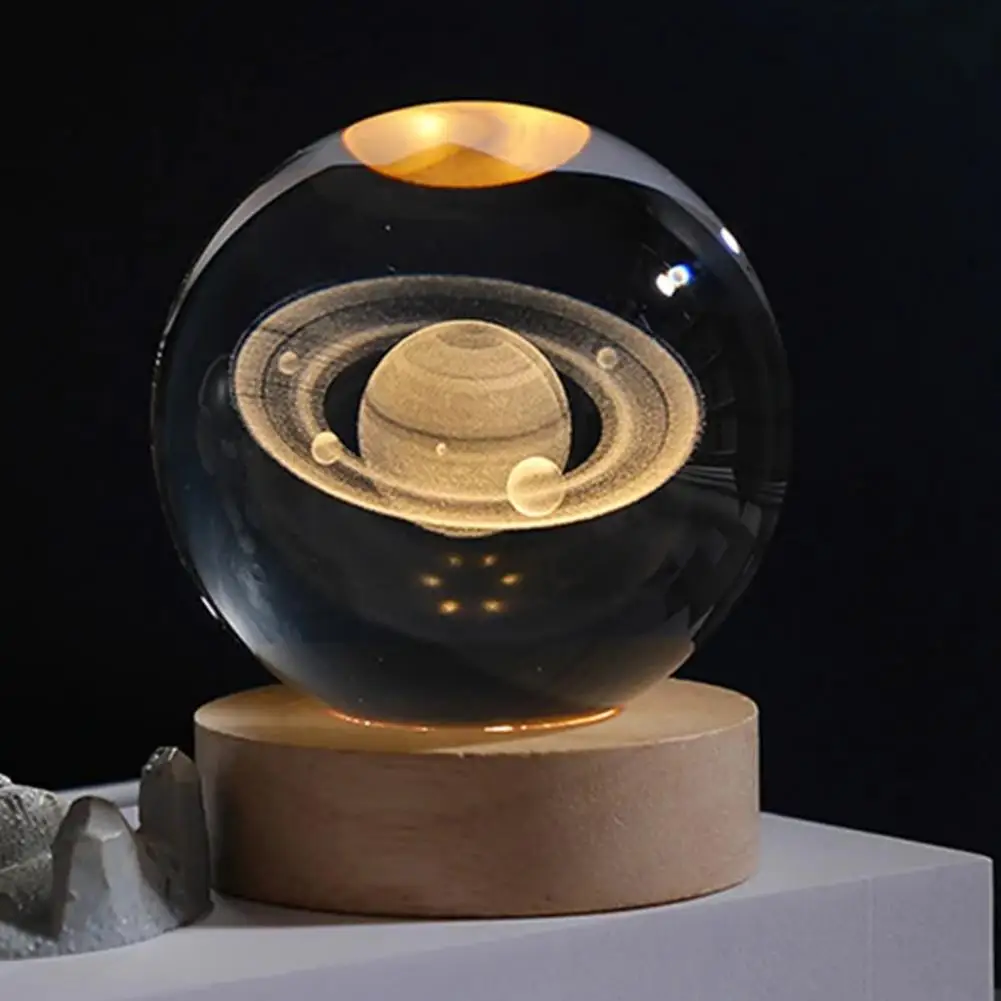 Led Lamp 3d Engraved Milky Way Ball Night Light with Wooden Base Usb Charging Bedside Lamp Desktop Decoration Stunning System